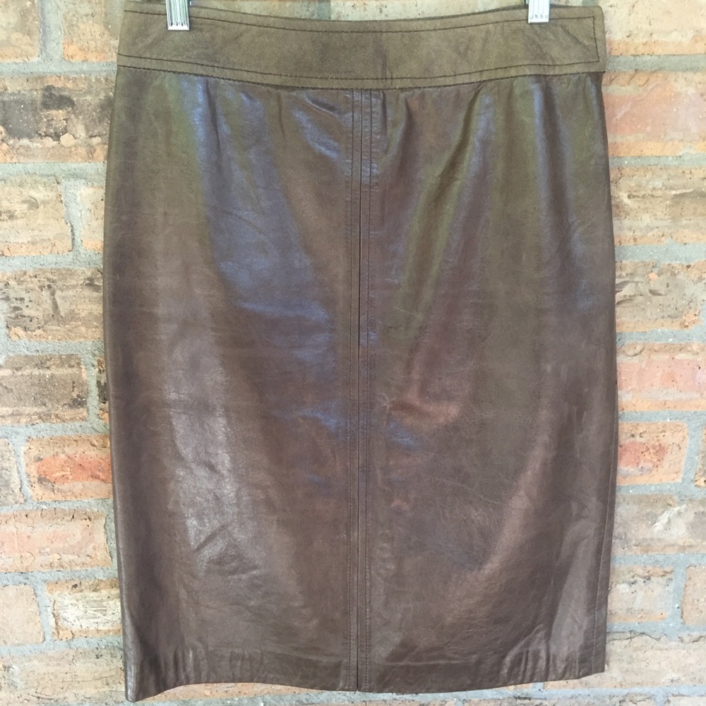 VINTAGE DKNY Leather Pencil Skirt Brown 90’s Sz 4 6 Donna Karan New York Work